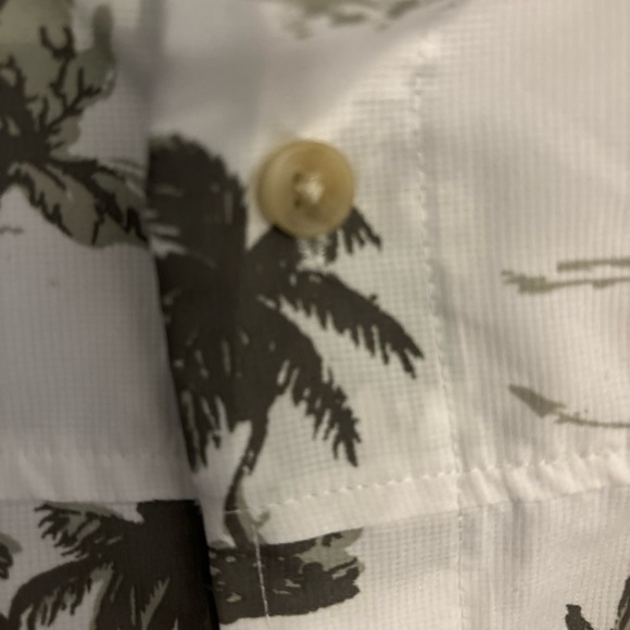 CHAPS XXL HAWAIIAN SHIRT WHITE WITH GREEN PALM TREES 2  POCKETS COLLAR SS - Picture 6 of 11